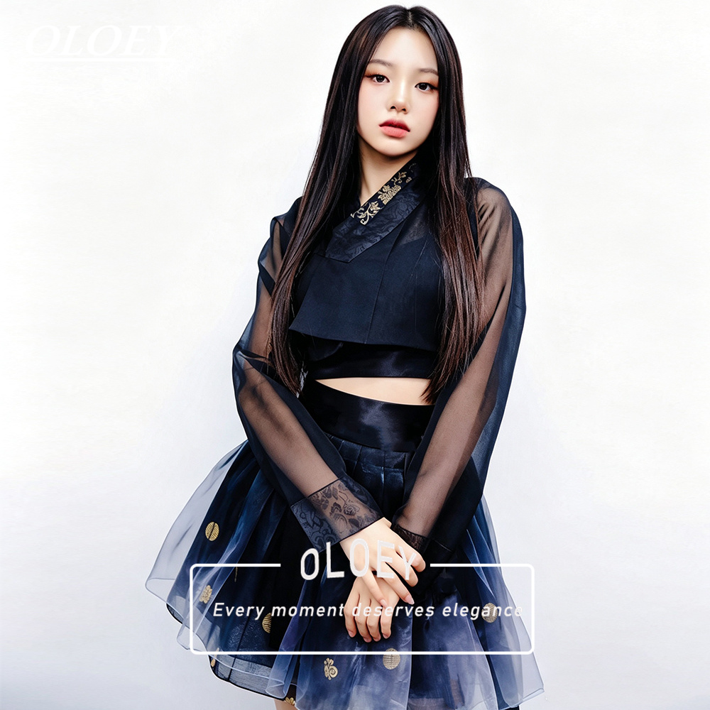 Modern Korean Lifestyle - OLOEY ชุดฮันบกสั้นสีตัดกันสไตล์วินเทจ 2026 ชุดถ่ายภาพสไตล์เกาหลี ชุดแสดงบนเวที แบบสั่งตัด